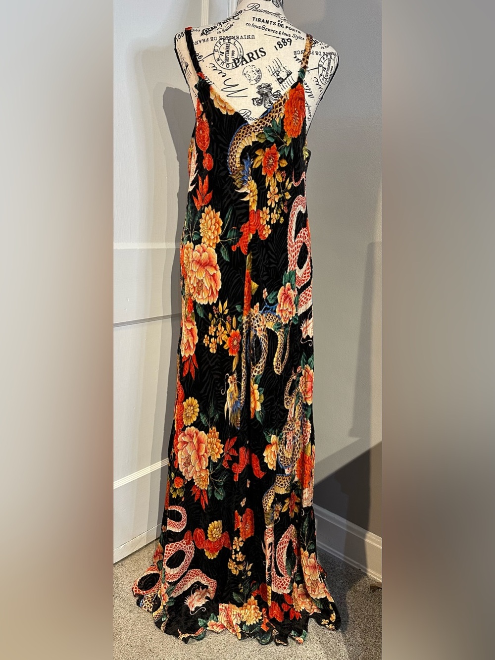 FARM RIO Kanako V-Neck Spaghetti Strap Maxi Dress Burnout Velvet Floral Sz M NWT - Picture 7 of 16
